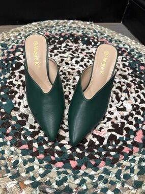 Allegra K Dark Green Pointed Leather Mule